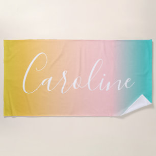 Summer Pastel Gradient Personalized Script Name Beach Towel