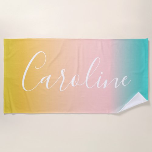 Summer Pastel Gradient  Personalized Script Name  Beach Towel