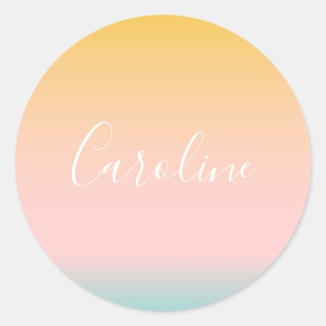 Summer Pastel Gradient | Personalized Script Name  Classic Round Sticker (Front)