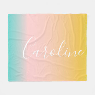 Summer Pastel Gradient Personalized Script Name Fleece Blanket