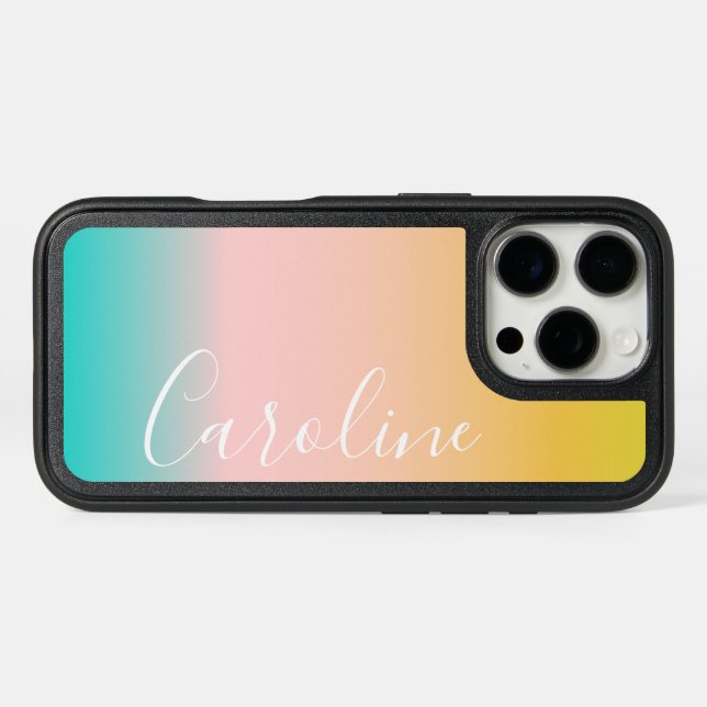 Summer Pastel Gradient | Personalized Script Name  Otterbox iPhone Case (Back Horizontal)