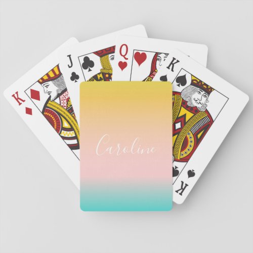 Summer Pastel Gradient  Personalized Script Name  Playing Cards