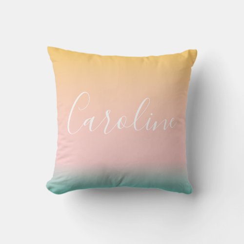 Summer Pastel Gradient  Personalized Script Name  Throw Pillow