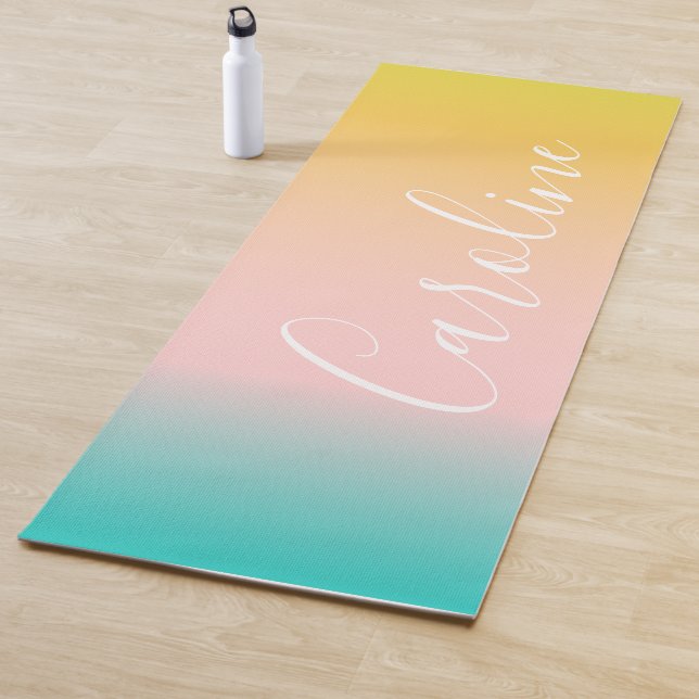 Summer Pastel Gradient | Personalized Script Name Yoga Mat (In Situ)