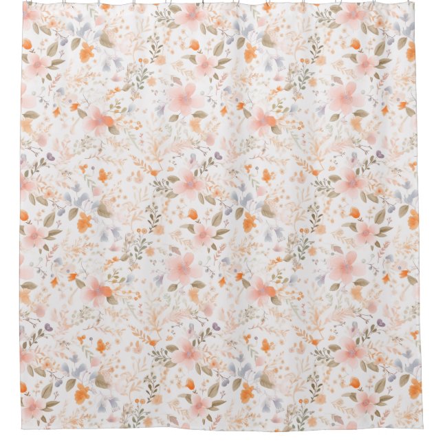 Summer Pastel Watercolor Flowers Shower Curtain (Front)