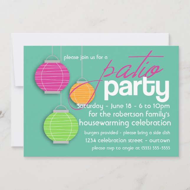 Summer Patio Party Housewarming Invitations (Front)