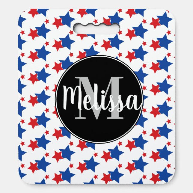 Summer Patriotic Ditsy Stars Initial Name Seat Cushion (Front Vertical)
