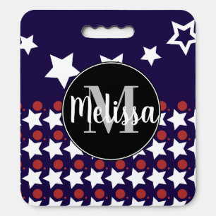 Summer Patriotic Dots and  Stars Initial Name Seat Cushion