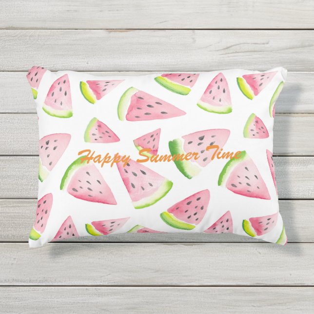 Summer pattern fruits watermelon pink and white outdoor pillow (Front)