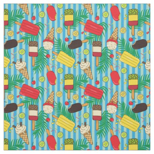 Summer Pattern of Ice Creams and Fruit Slices Fabric