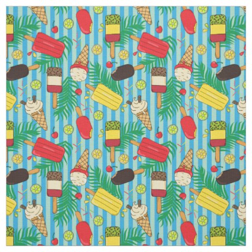 Summer Pattern of Ice Creams and Fruit Slices Fabric