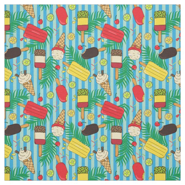 Summer Pattern of Ice Creams and Fruit Slices Fabric (Swatch)