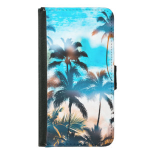 Summer pattern, tropical trees, sky. samsung galaxy s5 wallet case