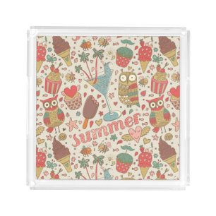 Summer Pattern With Ice Cream Acrylic Tray