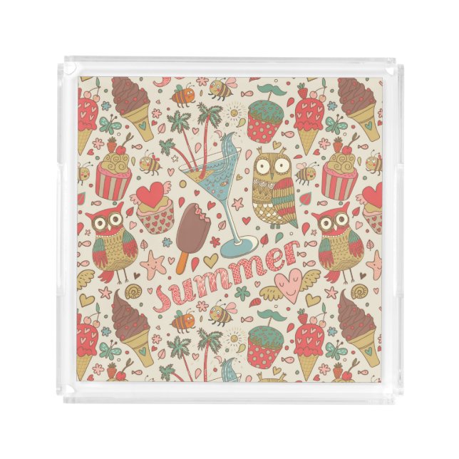 Summer Pattern With Ice Cream Acrylic Tray (Front)