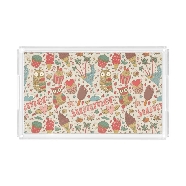 Summer Pattern With Ice Cream Acrylic Tray (Front)