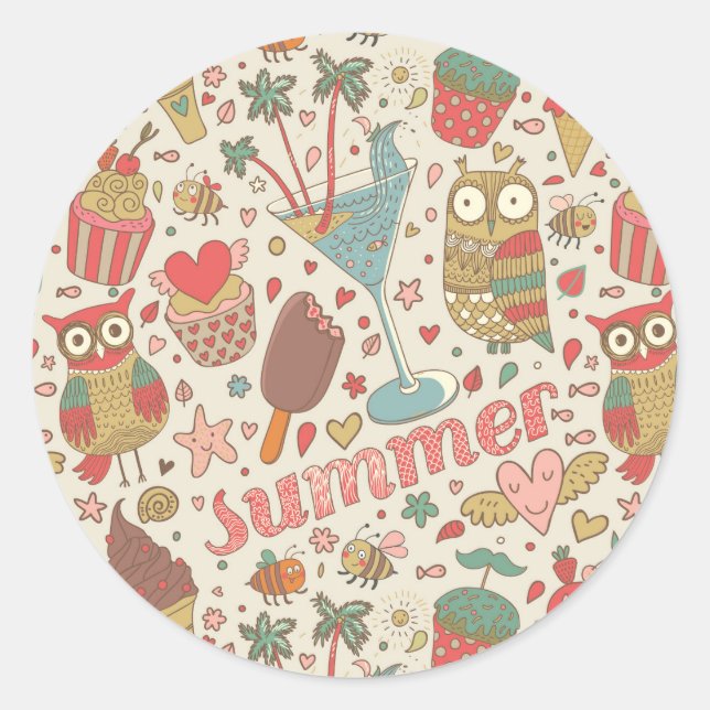 Summer Pattern With Ice Cream Classic Round Sticker (Front)