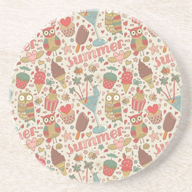 Summer Pattern With Ice Cream Drink Coaster (Front)