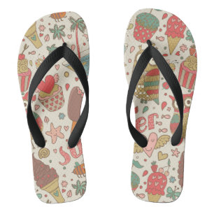 Summer Pattern With Ice Cream Flip Flops