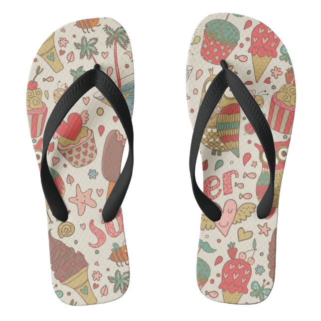 Summer Pattern With Ice Cream Flip Flops (Footbed)
