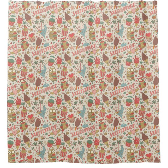 Summer Pattern With Ice Cream Shower Curtain (Front)