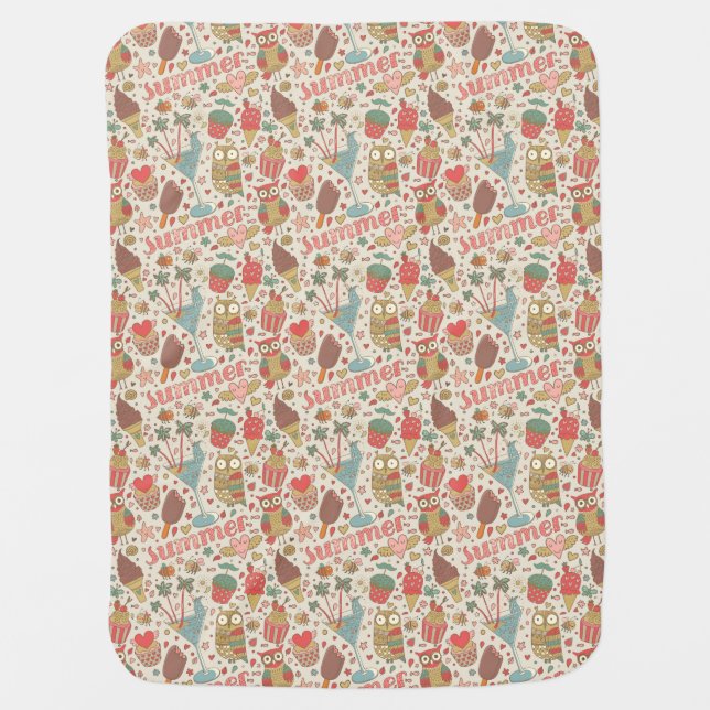Summer Pattern With Ice Cream Stroller Blanket (Front)