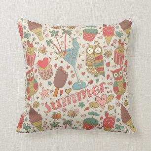 Summer Pattern With Ice Cream Throw Pillow