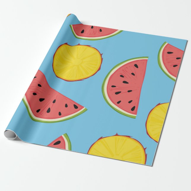 Summer pattern with pineapple and watermelonart,ba wrapping paper (Unrolled)