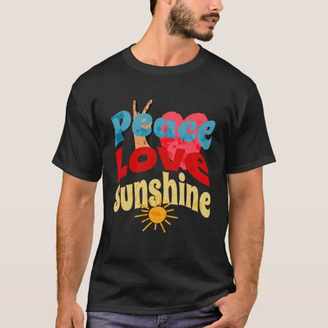 Summer Peace Love Sunshine Tie Dye Sunflower Hippi T-Shirt (Front)