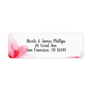 Summer Peach Coral Watercolor Floral Wedding Label