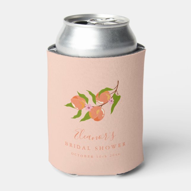 Summer Peach Fruit Boho Bridal Shower Favor Can Cooler (Can Front)