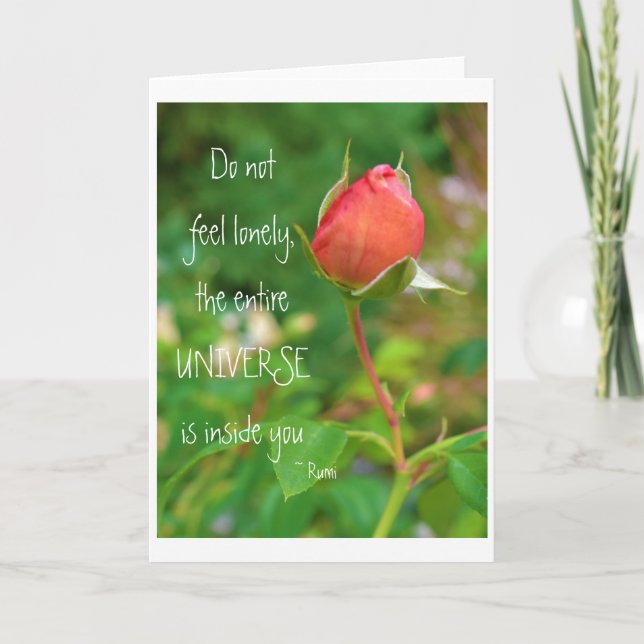 Summer Peach Rose Bud Rumi Quote Card (Front)