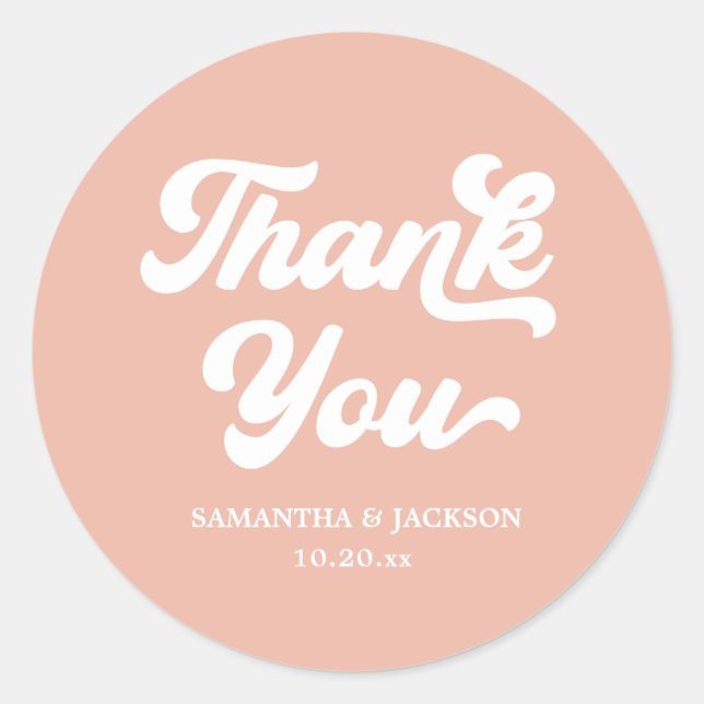 Summer Peach Thank You Wedding Favor Classic Round Sticker (Front)