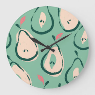 Summer pears: fresh fruit pattern. large clock