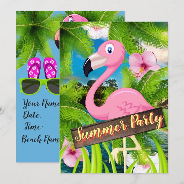 Summer Pelican Party Invitation (Front/Back)