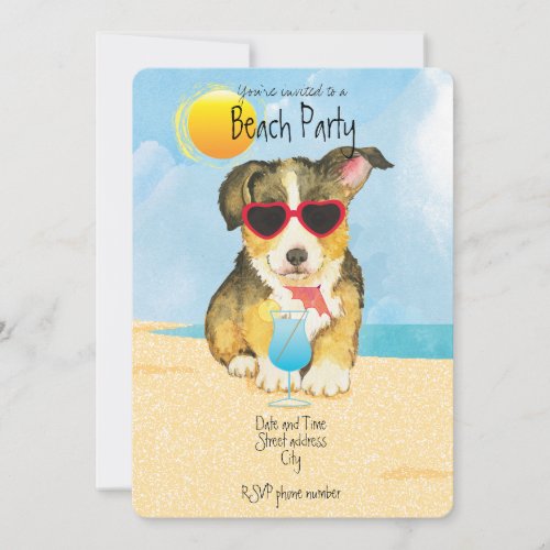 Summer Pembroke Welsh Corgi Beach Party Invitation