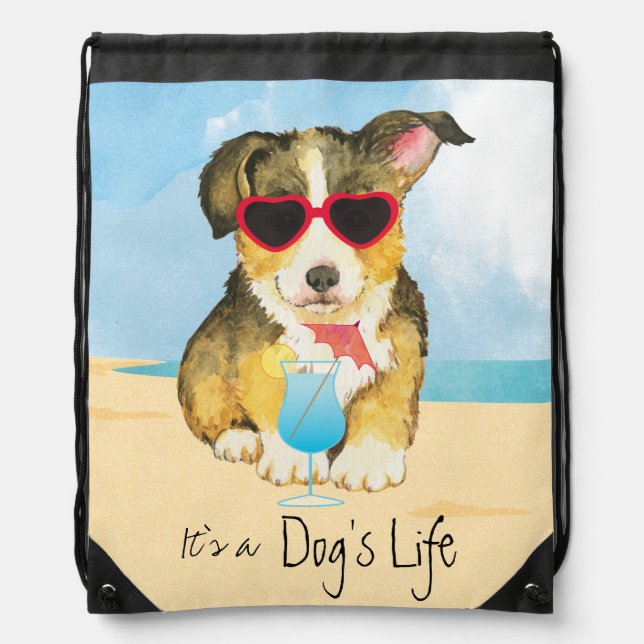 Summer Pembroke Welsh Corgi Drawstring Bag (Front)