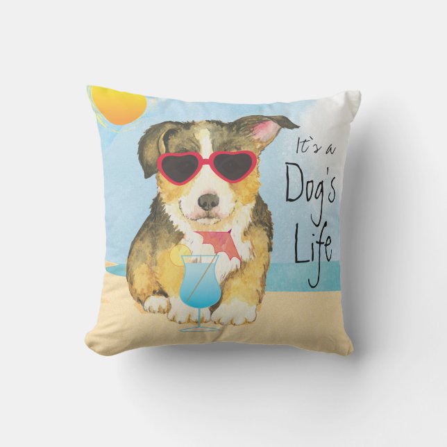 Summer Pembroke Welsh Corgi Outdoor Pillow (Front)