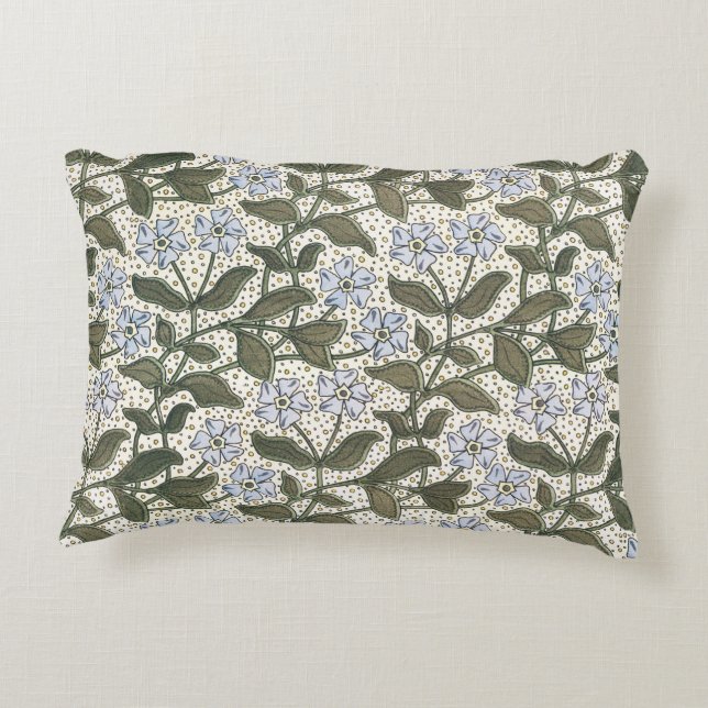 Summer Periwinkle Flower Art Nouveau Botanical Accent Pillow (Back)