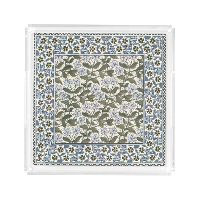 Summer Periwinkle Flower Art Nouveau Botanical Acrylic Tray (Front)