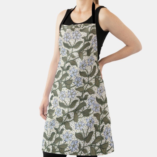 Summer Periwinkle Flower Art Nouveau Botanical Apron (Insitu)