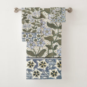 Summer Periwinkle Flower Art Nouveau Botanical Bath Towel Set