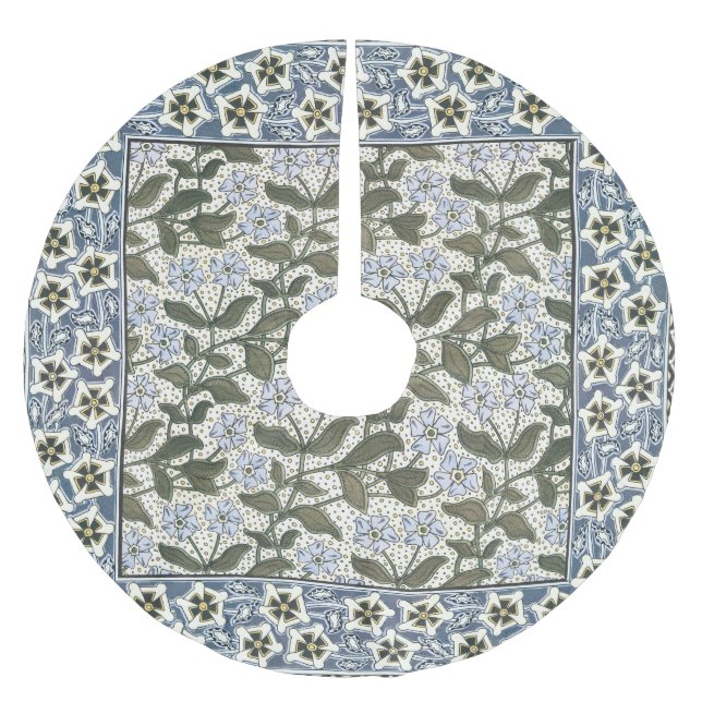 Summer Periwinkle Flower Art Nouveau Botanical Brushed Polyester Tree Skirt (Front)