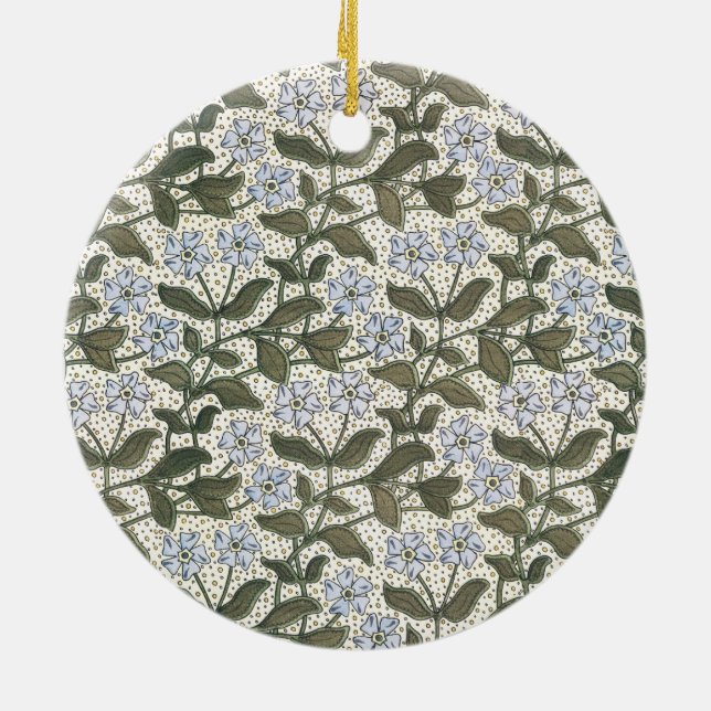 Summer Periwinkle Flower Art Nouveau Botanical Ceramic Ornament (Back)