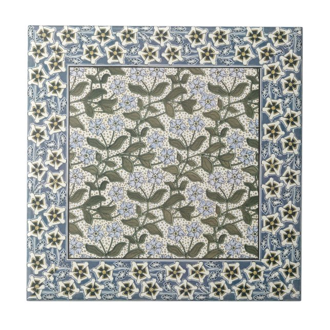 Summer Periwinkle Flower Art Nouveau Botanical Ceramic Tile (Front)