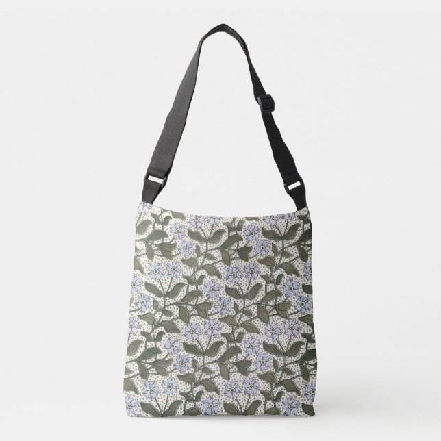 Summer Periwinkle Flower Art Nouveau Botanical Crossbody Bag (Front)