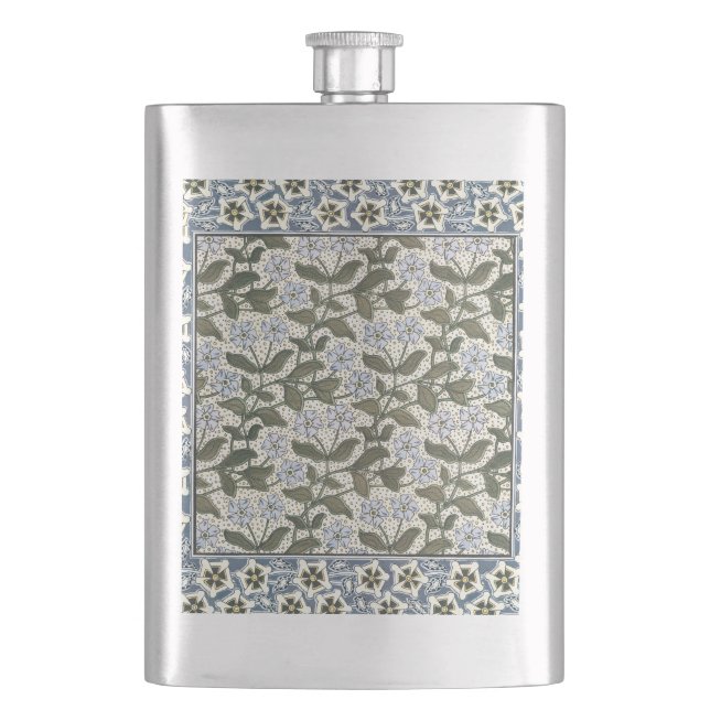Summer Periwinkle Flower Art Nouveau Botanical Flask (Front)