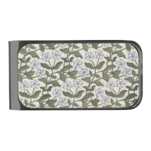 Summer Periwinkle Flower Art Nouveau Botanical Gunmetal Finish Money Clip