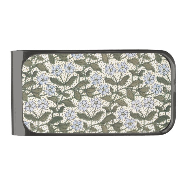 Summer Periwinkle Flower Art Nouveau Botanical Gunmetal Finish Money Clip (Front)