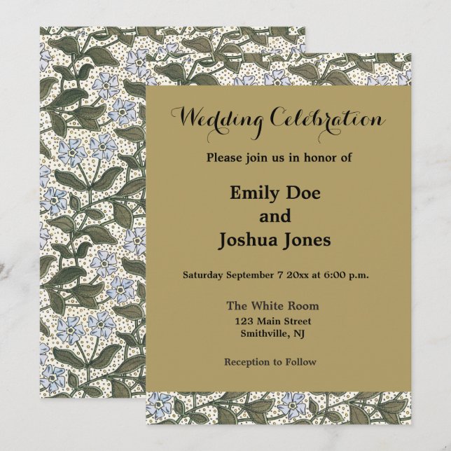 Summer Periwinkle Flower Art Nouveau Botanical Invitation (Front/Back)